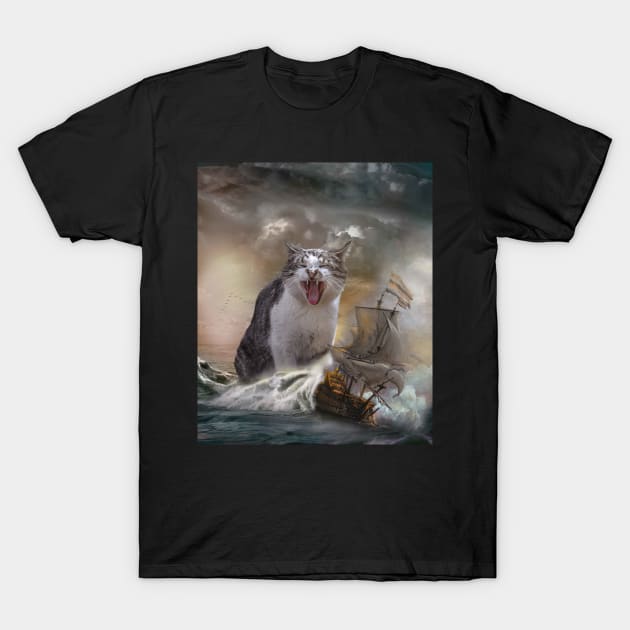 Kraken Sea Monster Cat Funny T-Shirt by Random Galaxy